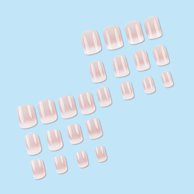 juggssa Short Square Press on Nails French Fake Nails Ombre Acrylic Nails Press on Full Cover Glossy Glue on Nails Artificial Stick on Nail for Women Manicure Decoration 24PCS - Image 2